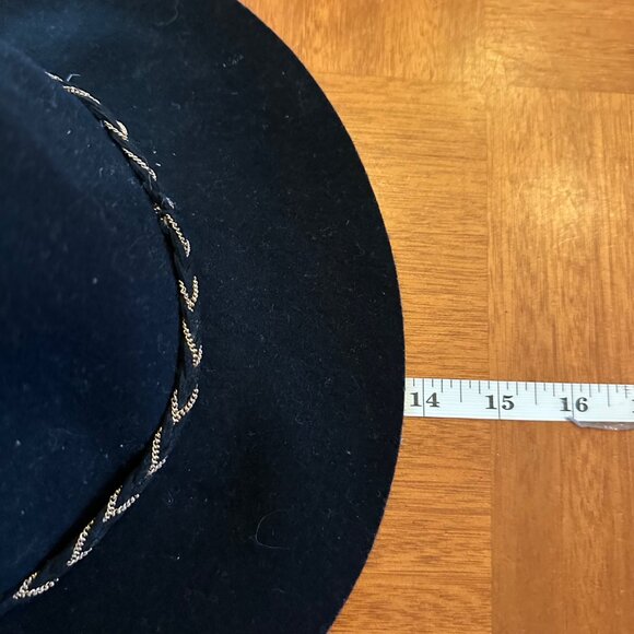 Wide-Brim Black Wool Fedora With Braided Metallic Gold Accent Band - Picture 5 of 6